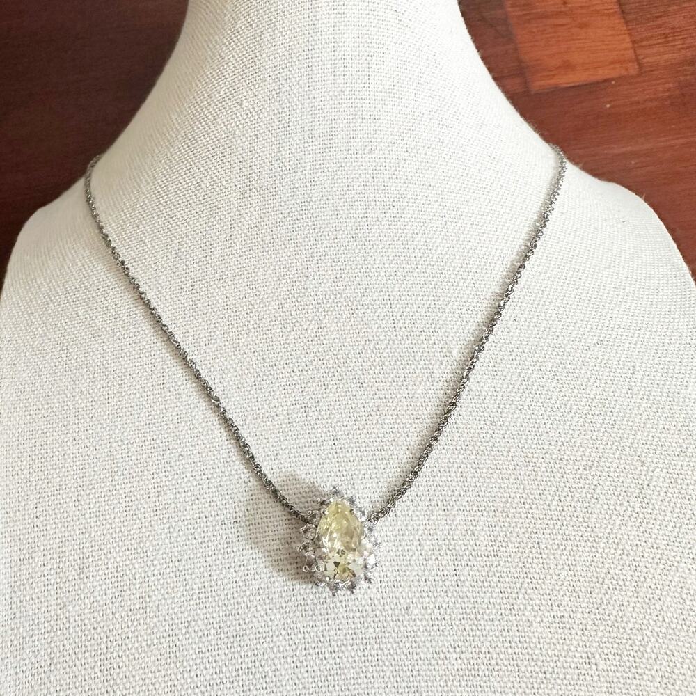 Estate Jewelry Yellow Teardrop Pendant Necklace 17.5" long 925 Silver Chain